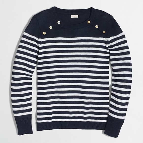 J. Crew Sweaters - J Crew Sailor Stripe Pullover Gold Accent Sweater